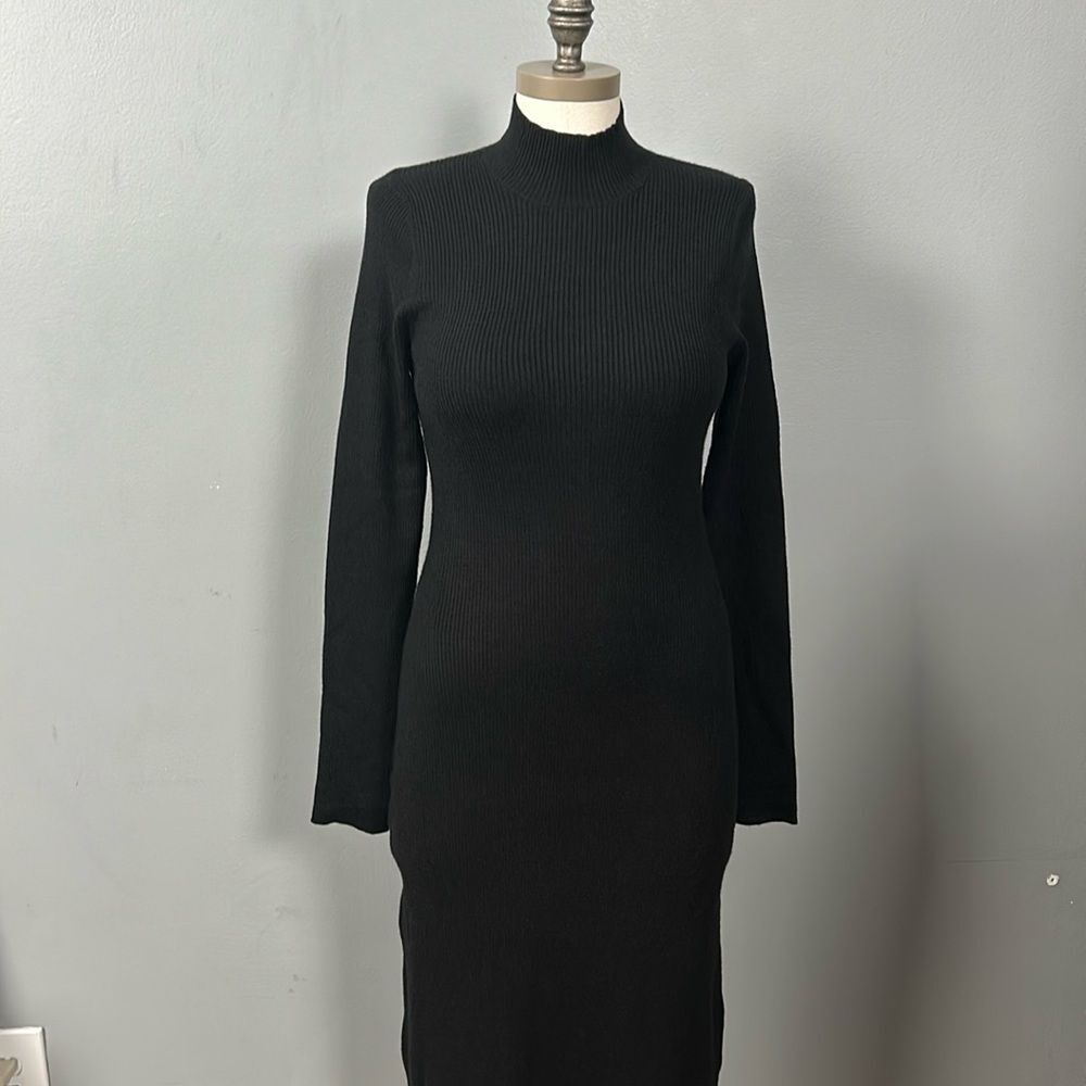 Mango Women’s Black Soft Stretchy Rib Bodycon Dress size 10